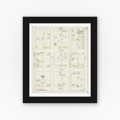Old map wall art mockup — black gallery frame with white mat — Sanborn Fire Insurance Map from Lake City, Wabasha County, Minnesota (1894), Sheet #0004