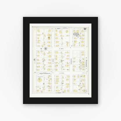 Old map wall art mockup — black gallery frame with white mat — Sanborn Fire Insurance Map from Champaign, Champaign County, Illinois (1909), Sheet #0018