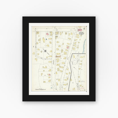 Old map wall art mockup — black gallery frame with white mat — Sanborn Fire Insurance Map from Theresa, Jefferson County, New York (1912), Sheet #0004