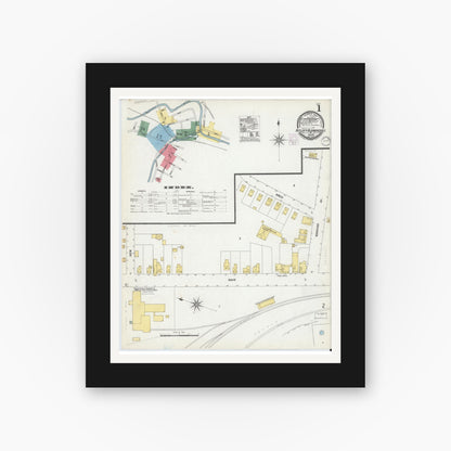 Old map wall art mockup — black gallery frame with white mat — Sanborn Fire Insurance Map from Butler, Morris County, New Jersey (1901), Sheet #0001
