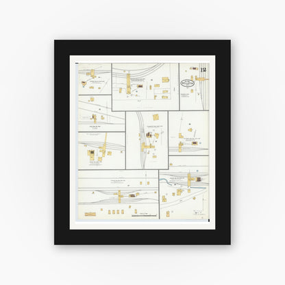 Old map wall art mockup — black gallery frame with white mat — Sanborn Fire Insurance Map from Wellston, Jackson County, Ohio (1904), Sheet #0012