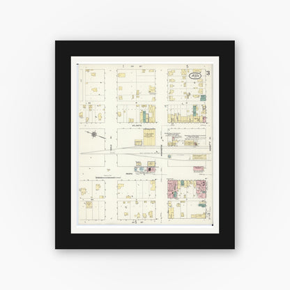 Old map wall art mockup — black gallery frame with white mat — Sanborn Fire Insurance Map from Ada, Norman County, Minnesota (1909), Sheet #0003