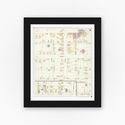 Old map wall art mockup — black gallery frame with white mat — Sanborn Fire Insurance Map from Louisville, Stark County, Ohio (1908), Sheet #0003