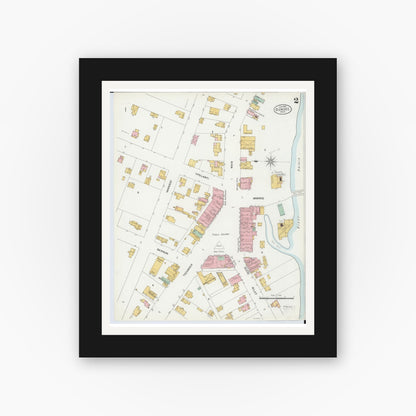 Old map wall art mockup — black gallery frame with white mat — Sanborn Fire Insurance Map from Dundee, Monroe County, Michigan (1899), Sheet #0002