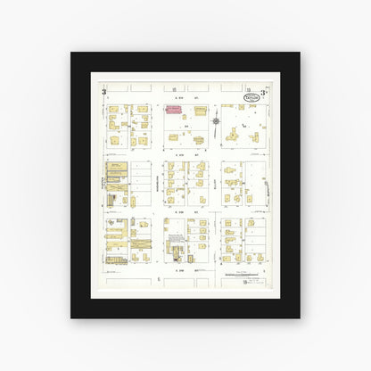 Old map wall art mockup — black gallery frame with white mat — Sanborn Fire Insurance Map from Taylor, Williamson County, Texas (1923), Sheet #0003