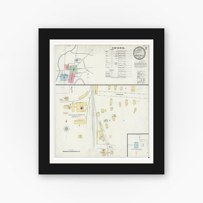Old map wall art mockup — black gallery frame with white mat — Sanborn Fire Insurance Map from Franklinville, Cattaraugus County, New York (1897), Sheet #0001