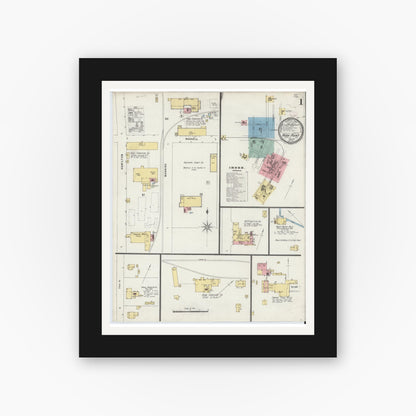 Old map wall art mockup — black gallery frame with white mat — Sanborn Fire Insurance Map from High Point, Guilford County, North Carolina (1896) - Complete Map Set