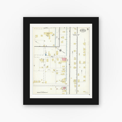 Old map wall art mockup — black gallery frame with white mat — Sanborn Fire Insurance Map from New Smyrna, Valusia County, Florida (1912), Sheet #0003