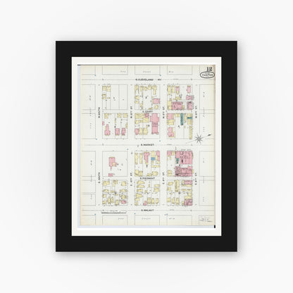 Old map wall art mockup — black gallery frame with white mat — Sanborn Fire Insurance Map from Canton, Stark County, Ohio (1891), Sheet #0012