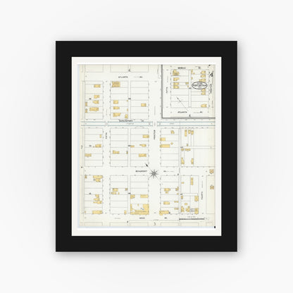 Old map wall art mockup — black gallery frame with white mat — Sanborn Fire Insurance Map from Port Arthur, Jefferson County, Texas (1904), Sheet #0004