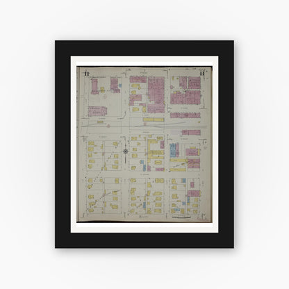 Old map wall art mockup — black gallery frame with white mat — Sanborn Fire Insurance Map from Herrin, Williamson County, Illinois (1947), Sheet #0011