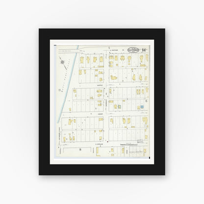 Old map wall art mockup — black gallery frame with white mat — Sanborn Fire Insurance Map from Sault Sainte Marie, Chippewa County, Michigan (1915), Sheet #0014