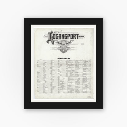 Old map wall art mockup — black gallery frame with white mat — Sanborn Fire Insurance Map from Logansport, Cass County, Indiana (1921), Sheet #0001