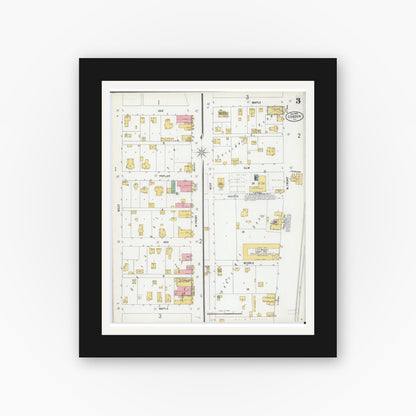 Old map wall art mockup — black gallery frame with white mat — Sanborn Fire Insurance Map from Cobden, Union County, Illinois (1900), Sheet #0003