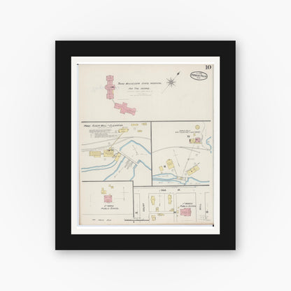 Old map wall art mockup — black gallery frame with white mat — Sanborn Fire Insurance Map from Fergus Falls, Otter Tail County, Minnesota (1890), Sheet #0010