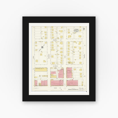 Old map wall art mockup — black gallery frame with white mat — Sanborn Fire Insurance Map from Mart, McLennan County, Texas (1915), Sheet #0003