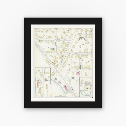 Old map wall art mockup — black gallery frame with white mat — Sanborn Fire Insurance Map from Butler, Butler County, Pennsylvania (1891), Sheet #0010