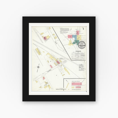 Old map wall art mockup — black gallery frame with white mat — Sanborn Fire Insurance Map from Elizabethtown, Lancaster County, Pennsylvania (1911), Sheet #0001