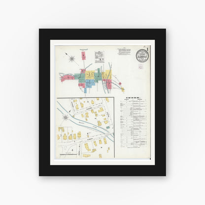 Old map wall art mockup — black gallery frame with white mat — Sanborn Fire Insurance Map from Ellenville, Ulster County, New York (1905), Sheet #0001