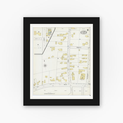 Old map wall art mockup — black gallery frame with white mat — Sanborn Fire Insurance Map from Spencer, Worcester County, Massachusetts (1892), Sheet #0003