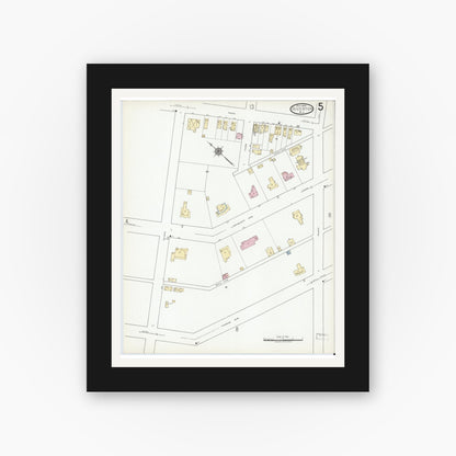 Old map wall art mockup — black gallery frame with white mat — Sanborn Fire Insurance Map from Riverton, Burlington County, New Jersey (1919), Sheet #0005