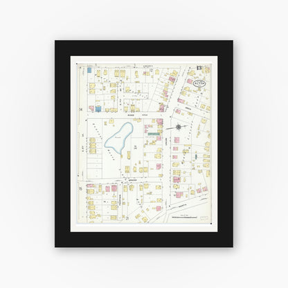 Old map wall art mockup — black gallery frame with white mat — Sanborn Fire Insurance Map from Alton, Madison County, Illinois (1909), Sheet #0013