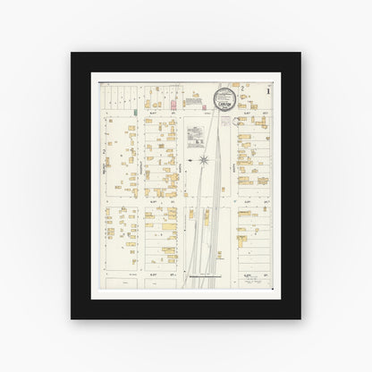 Old map wall art mockup — black gallery frame with white mat — Sanborn Fire Insurance Map from Carlton, Carlton County, Minnesota (1901), Sheet #0001