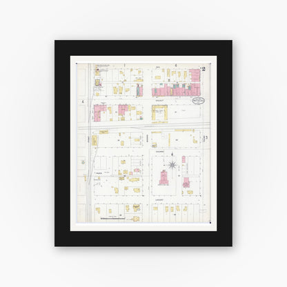 Old map wall art mockup — black gallery frame with white mat — Sanborn Fire Insurance Map from Watseka, Iroquois County, Illinois (1905), Sheet #0002