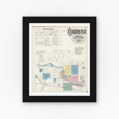 Old map wall art mockup — black gallery frame with white mat — Sanborn Fire Insurance Map from Owosso, Shiawassee County, Michigan (1890) - Complete Map Set