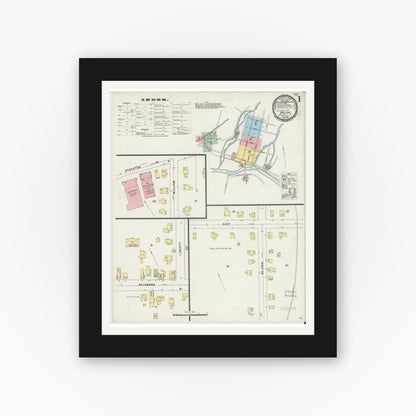 Old map wall art mockup — black gallery frame with white mat — Sanborn Fire Insurance Map from Walton, Delaware County, New York (1897), Sheet #0001