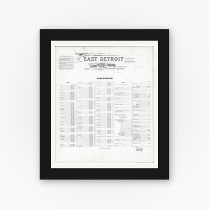 Old map wall art mockup — black gallery frame with white mat — Sanborn Fire Insurance Map from East Detroit, Macomb County, Michigan (1947), Sheet #0001