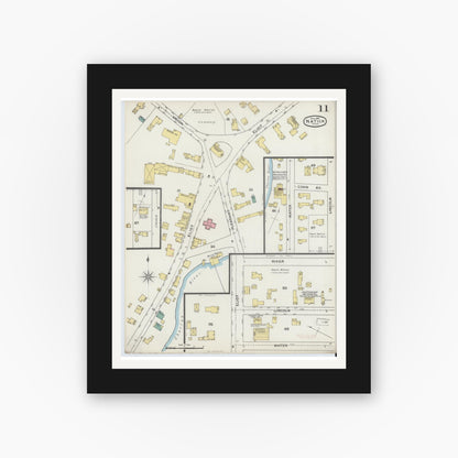 Old map wall art mockup — black gallery frame with white mat — Sanborn Fire Insurance Map from Natick, Middlesex County, Massachusetts (1894), Sheet #0011