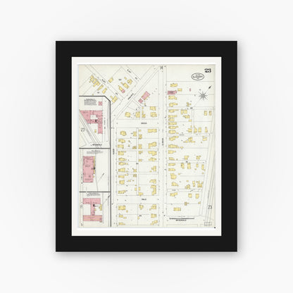 Old map wall art mockup — black gallery frame with white mat — Sanborn Fire Insurance Map from Elkhart, Elkhart County, Indiana (1901), Sheet #0023