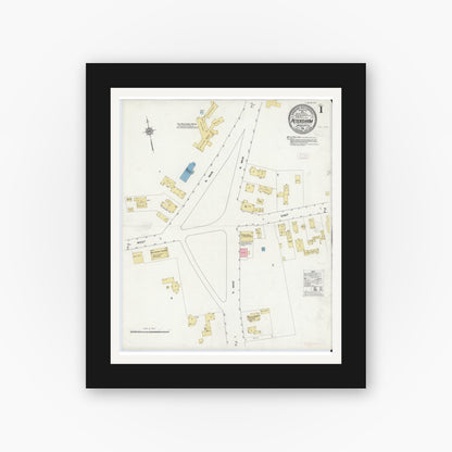 Old map wall art mockup — black gallery frame with white mat — Sanborn Fire Insurance Map from Petersham, Worcester County, Massachusetts (1912) - Complete Map Set