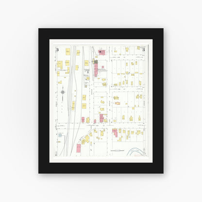 Old map wall art mockup — black gallery frame with white mat — Sanborn Fire Insurance Map from Rush City, Chisago County, Minnesota (1931), Sheet #0003