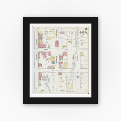 Old map wall art mockup — black gallery frame with white mat — Sanborn Fire Insurance Map from Shelbyville, Shelby County, Illinois (1893), Sheet #0003