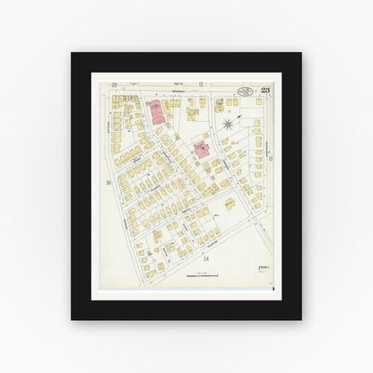 Old map wall art mockup — black gallery frame with white mat — Sanborn Fire Insurance Map from Everett, Middlesex County, Massachusetts (1903), Sheet #0023