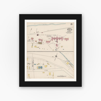 Old map wall art mockup — black gallery frame with white mat — Sanborn Fire Insurance Map from Nanticoke, Luzerne County, Pennsylvania (1920), Sheet #0015