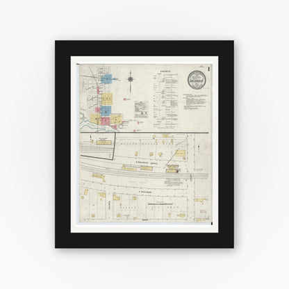 Old map wall art mockup — black gallery frame with white mat — Sanborn Fire Insurance Map from Oak Harbor, Ottawa County, Ohio (1910) - Complete Map Set