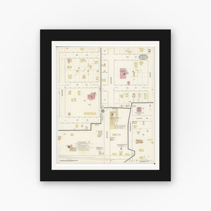 Old map wall art mockup — black gallery frame with white mat — Sanborn Fire Insurance Map from Cokato, Wright County, Minnesota (1917), Sheet #0002