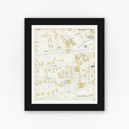 Old map wall art mockup — black gallery frame with white mat — Sanborn Fire Insurance Map from Melrose, Middlesex County, Massachusetts (1903), Sheet #0002