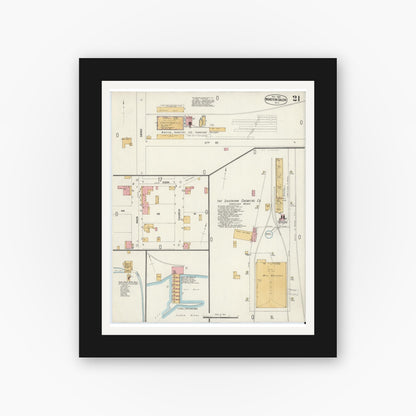 Old map wall art mockup — black gallery frame with white mat — Sanborn Fire Insurance Map from Winston-Salem, Forsyth County, North Carolina (1900), Sheet #0021