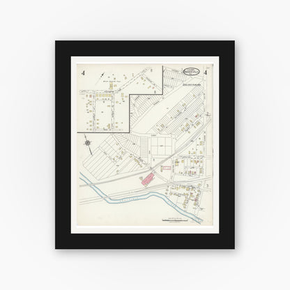 Old map wall art mockup — black gallery frame with white mat — Sanborn Fire Insurance Map from Bridgeville, Allegheny County, Pennsylvania (1924), Sheet #0004
