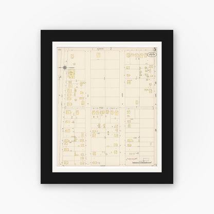Old map wall art mockup — black gallery frame with white mat — Sanborn Fire Insurance Map from Compton, Los Angeles County, California (1916), Sheet #0005