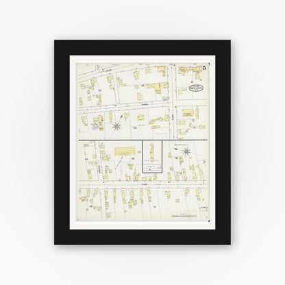 Old map wall art mockup — black gallery frame with white mat — Sanborn Fire Insurance Map from Danvers, Essex County, Massachusetts (1892), Sheet #0005
