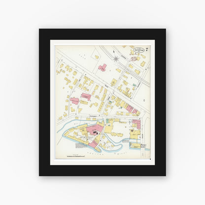 Old map wall art mockup — black gallery frame with white mat — Sanborn Fire Insurance Map from Watertown, Middlesex County, Massachusetts (1899), Sheet #0007