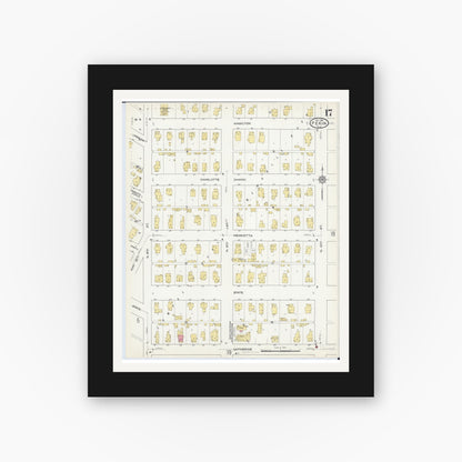Old map wall art mockup — black gallery frame with white mat — Sanborn Fire Insurance Map from Pekin, Tazewell County, Illinois (1916), Sheet #0017