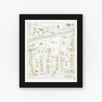 Old map wall art mockup — black gallery frame with white mat — Sanborn Fire Insurance Map from Conneaut, Ashtabula County, Ohio (1919), Sheet #0004