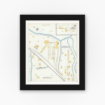 Old map wall art mockup — black gallery frame with white mat — Sanborn Fire Insurance Map from Indiana, Indiana County, Pennsylvania (1903), Sheet #0011