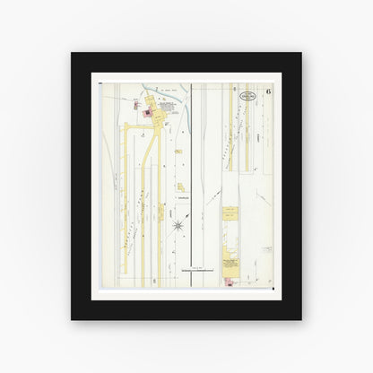 Old map wall art mockup — black gallery frame with white mat — Sanborn Fire Insurance Map from Grayling, Crawford County, Michigan (1909), Sheet #0006